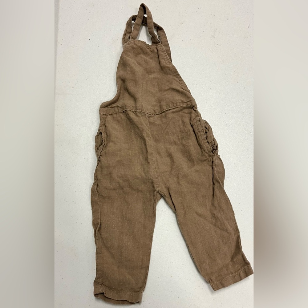 Ira Loves Mae Brown Linen Overalls